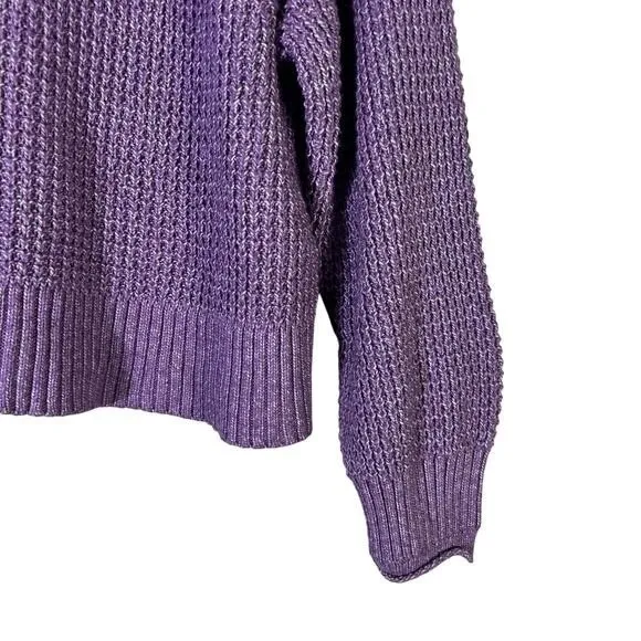 American Eagle Mock Neck Waffle Knit Raglan Sweater Purple Cozy Casual Size L - Image 4