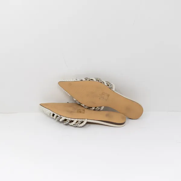Azalea Wang Adaline Faux Vegan Leather Pearl Rhinestone Bone Slip On Flat Shoes - Image 4