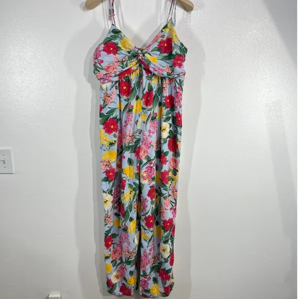 Old Navy Floral Jumpsuit Tie Strap Smocked‎ Back Casual Summer Lightweight L - Image 3