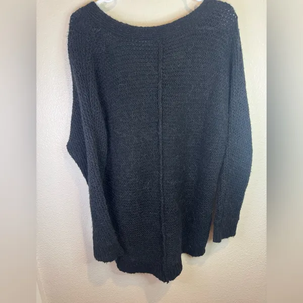 Free People Black Wool Alpaca Blend V-Neck‎ Oversized Sweater Size XS - Image 6