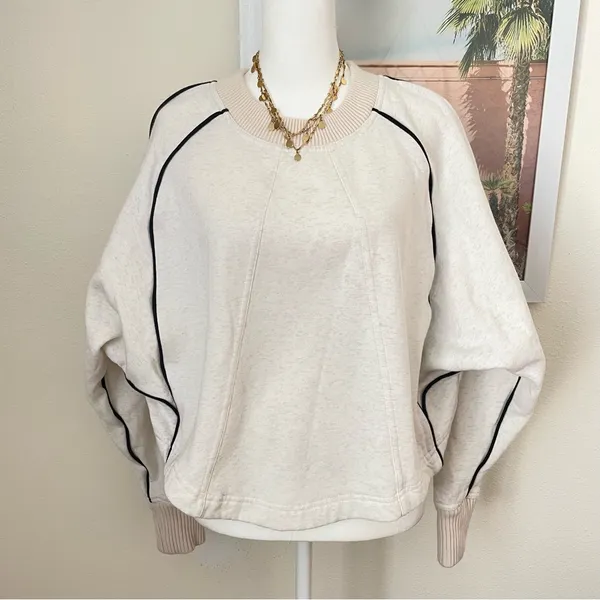 Anthropologie Maeve Paneled Warm-Up Sweatshirt in Cream Size Small - Image 4