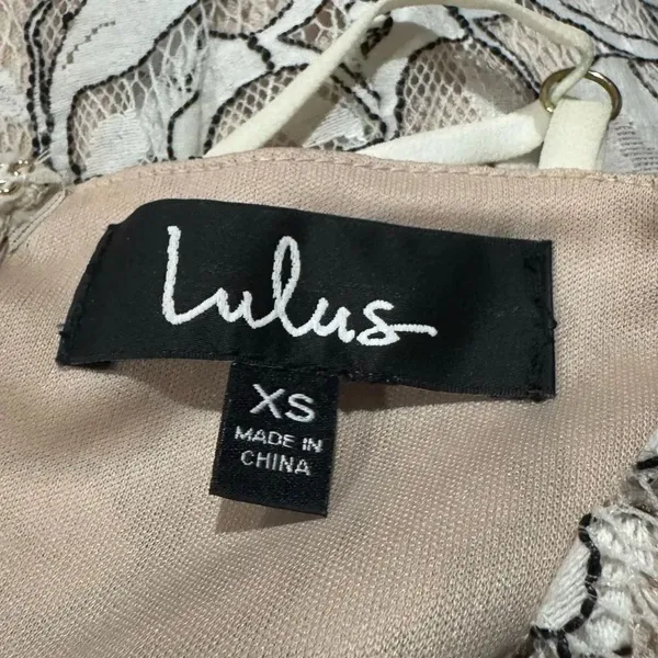 Lulu’s Delicate Darling Beige and Ivory Lace Bodycon Mini Dress Women’s XS - Image 3