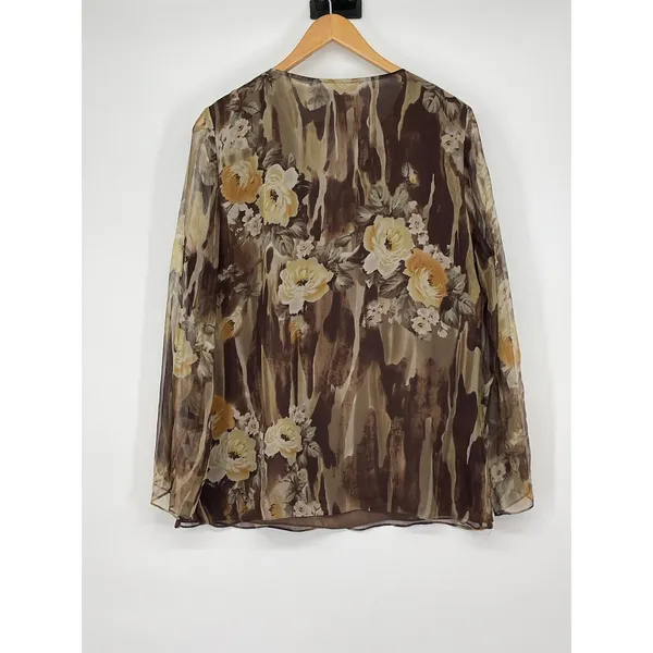 Vintage Edwards Floral 100% Silk Beaded Sheer Top Size L Forest Fairy Whimsigoth - Image 2