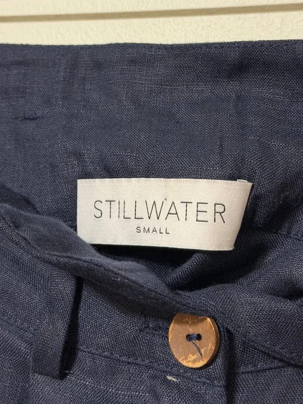 Stillwater Linen Knotch Waist Pants Size Small Navy Blue Coastal Beach Wide Leg - Image 3