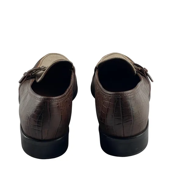 Etienne‎ Aigner Carver Brown Croc Embossed Leather Fabric Buckle Loafers 9.5M - Image 5