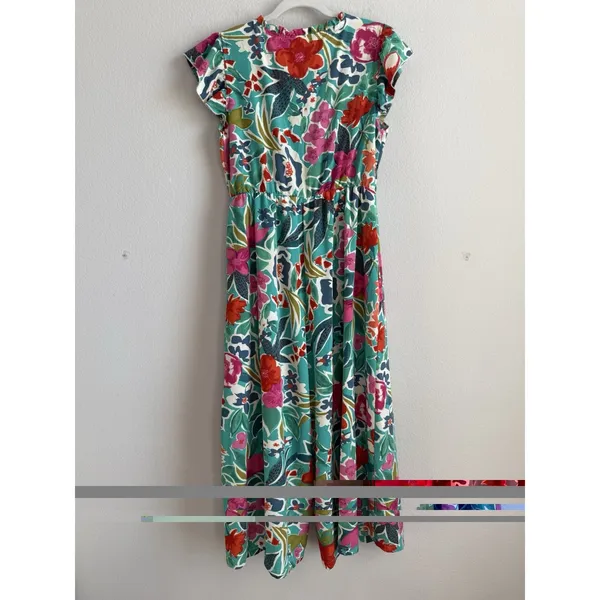 Bloomchic Tropical Floral Jumpsuit Teal/Multicolor Lightweight‎ Wide Leg Size 12 - Image 2