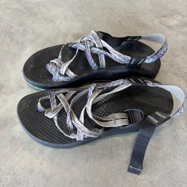Chacos Z Cloud 2 Womens 8 Sandals Purple Grey Strap Toe Loop Mint Green Sole - Image 2