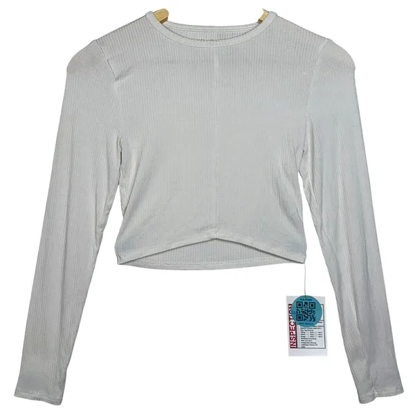 Abercrombie & Fitch White Ribbed Knit Cropped Long Sleeve Crop Top Women Size XS - Image 2
