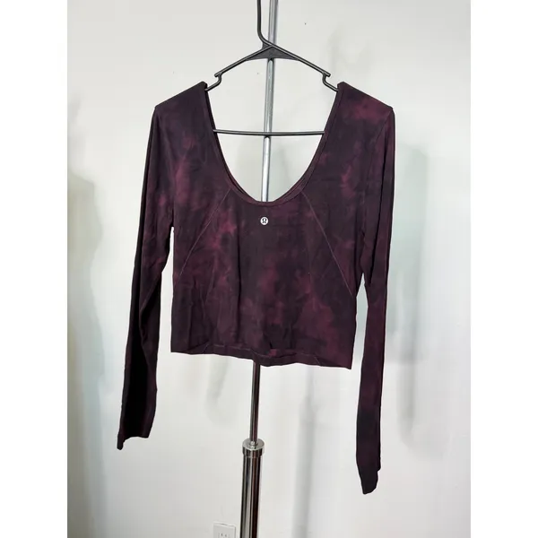 Lululemon Align Long Sleeve Shirt Diamond Dye Cassis Black V-Neck Crop Top 10 - Image 2