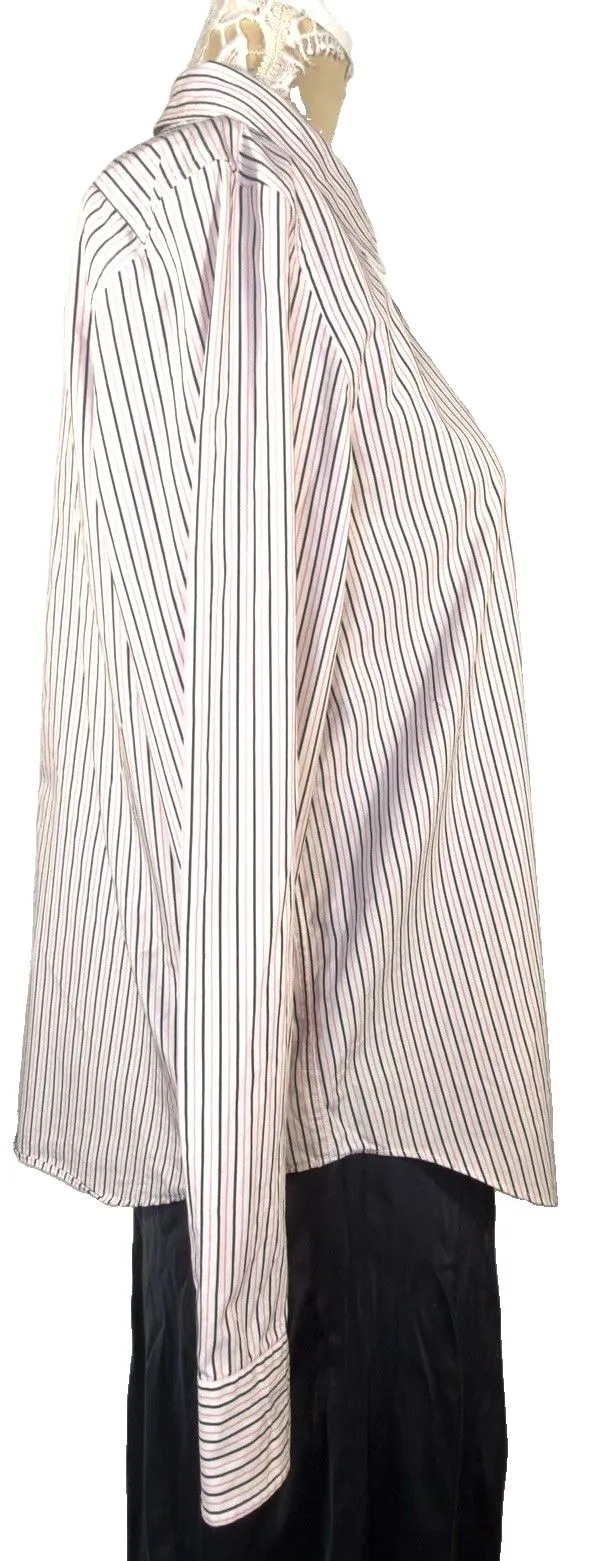 Lauren Ralph Lauren Womens Large Non-Iron Pink Black Striped Button Down Shirt - Image 7