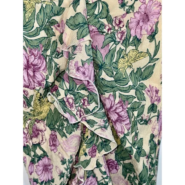 Abercrombie & Fitch Cream Green Floral Ruffle Wrap Long Midi Skirt Women Size XS - Image 2