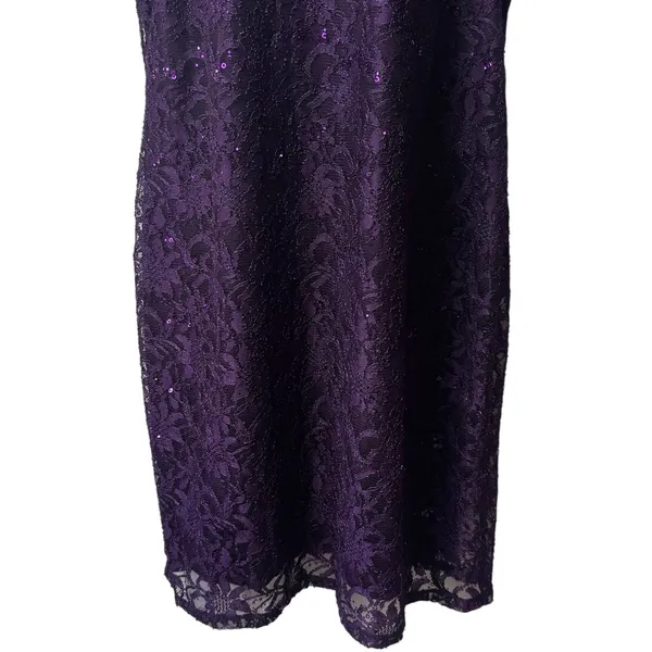 NEW‎ Alexa B Nites Purple Sequin Lace Overlay Midi Dress Evening Event 20W - Image 4