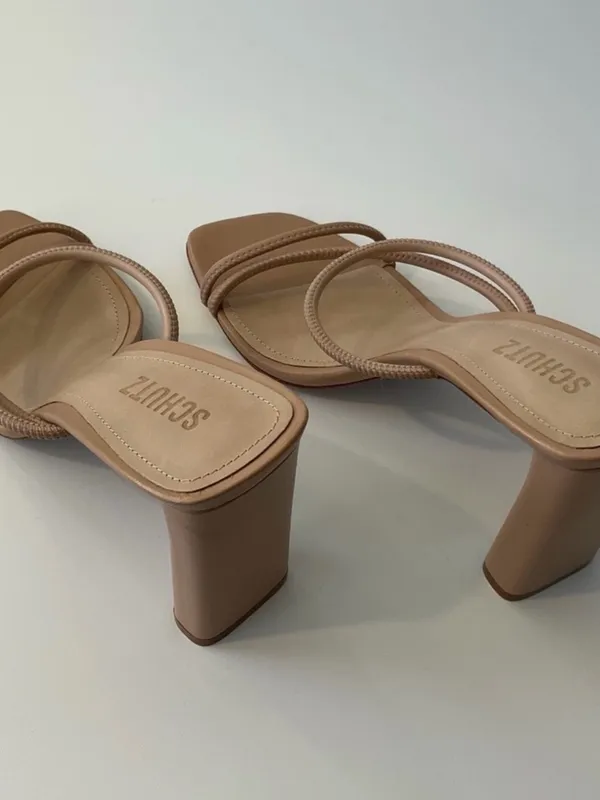 NWT SCHUTZ Chessie Tan Nude Leather Strappy Block Heel Sandals - Size: 10 - Image 9