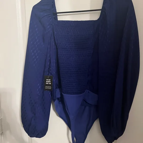 Express Women's Deep Blue Long Sleeve Bodysuit - Image 2