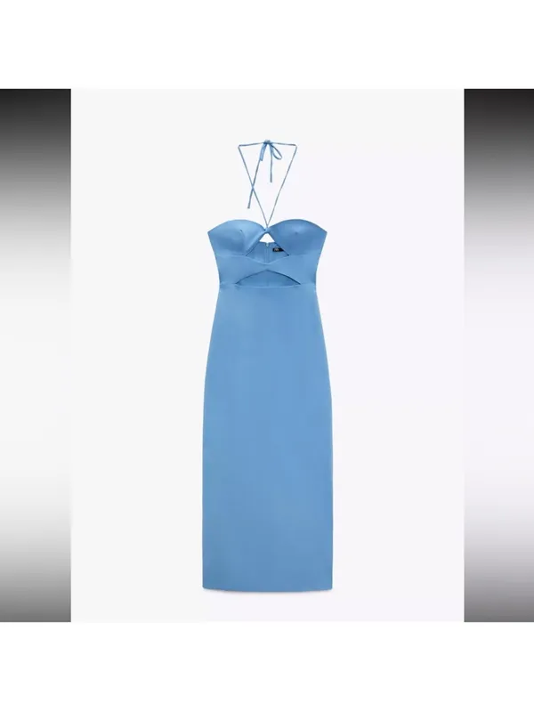 Zara Bright Blue Strapless Cutout Midi Dress - Image 5