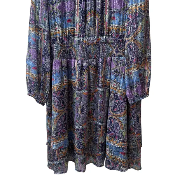 NWOT Skies are blue Paisley‎ Motif Tinsel Smocked Mini Dress Event Whimsical 2X - Image 5