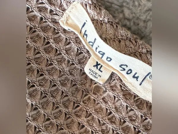 Women’s Indigo Soul Taupe Lace-Panel Waffle Knit Long-Sleeve Top Size X-Large - Image 3