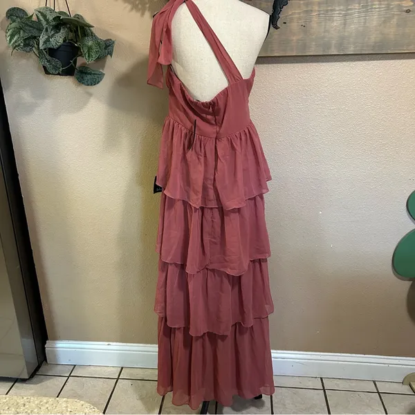 NWT Lulus Elevated Vision Rusty Rose One-Shoulder Tiered Maxi Dress - Image 6