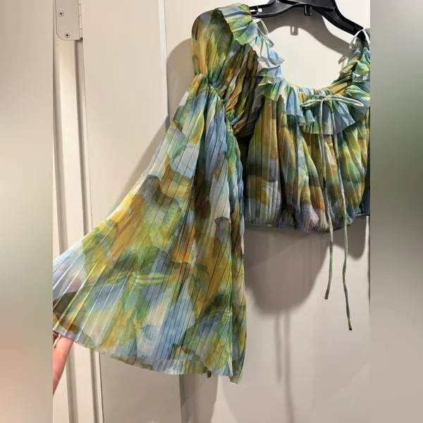 Zara Blue and Green Off-Shoulder Crop Top Size‎ M - Image 5