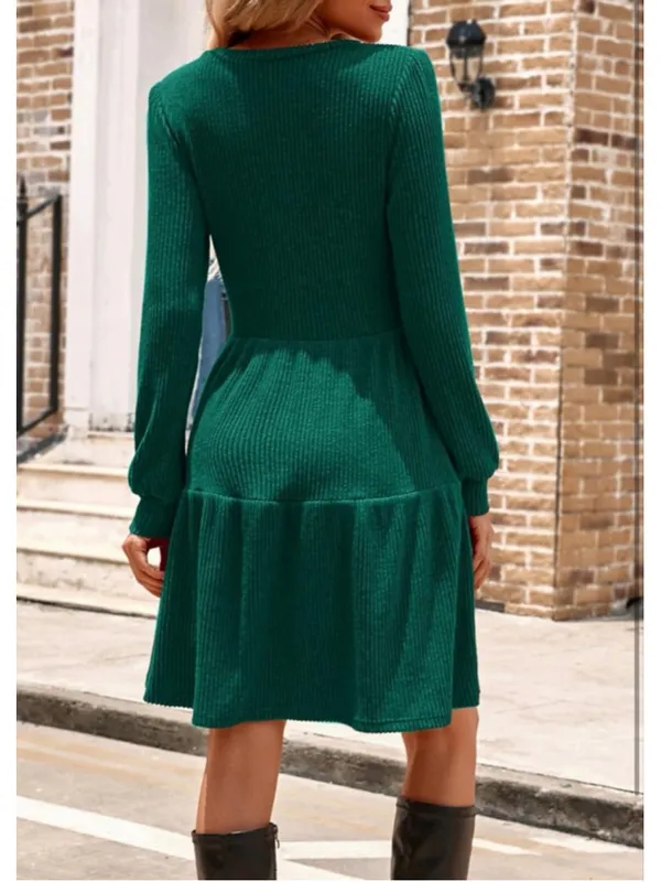 NEW Super Soft Long Sleeve Sweater Button V Neck Knit Ribbed Dress XL - Image 2