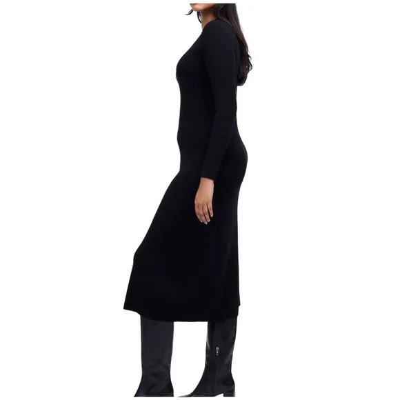 Madewell‎ Black Merino Wool Blend Ribbed Long Sleeve Midi Sweater Dress Size L - Image 2