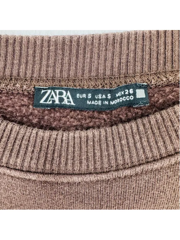 Zara Brown Sweatshirt European Style Woman Graphic Crewneck Cotton Blend Small - Image 4