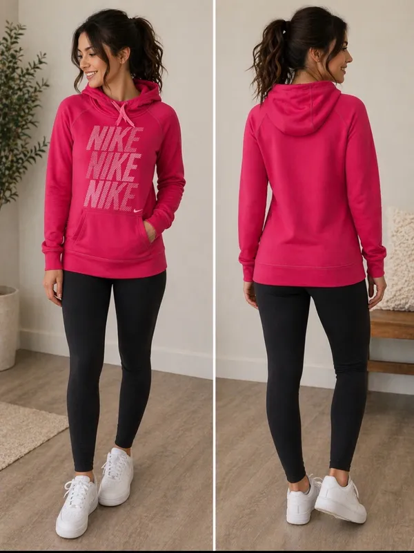 Nike Women's Hot Pink Pullover Hoodie with Repeat Logo Xs - Image 2