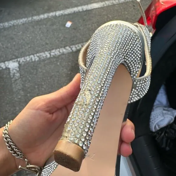 Y2K Silver Steve Madden diamond open toe high heels with sparkles, diamond strap - Image 4
