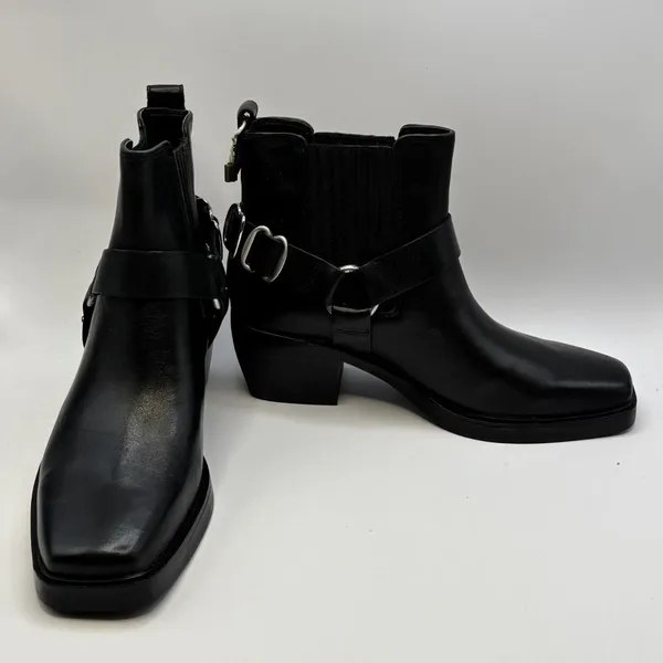 Sam Edelman Bellamie‎ Leather Ankle Bootie Womens 6 Pull On Square Toe Black - Image 6