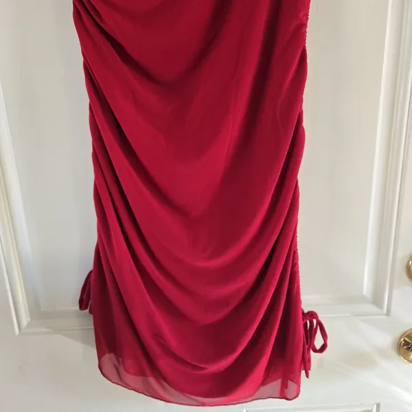 Princess Polly Red Ruched Bodycon Mini Dress Size US 8 Lined Cinch Sides Stretc - Image 11