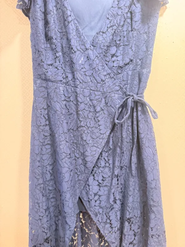 Ali & Jay Navy Blue Lace Flutter Sleeve Wrap Embroidered Midi Dress Size s - Image 6