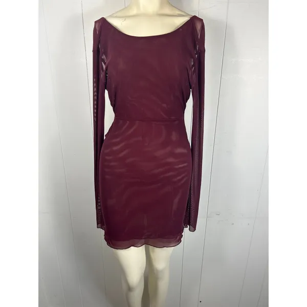Edikted Lace Up Mesh Mini Dress In Burgandy. Size M NWOT - Image 5
