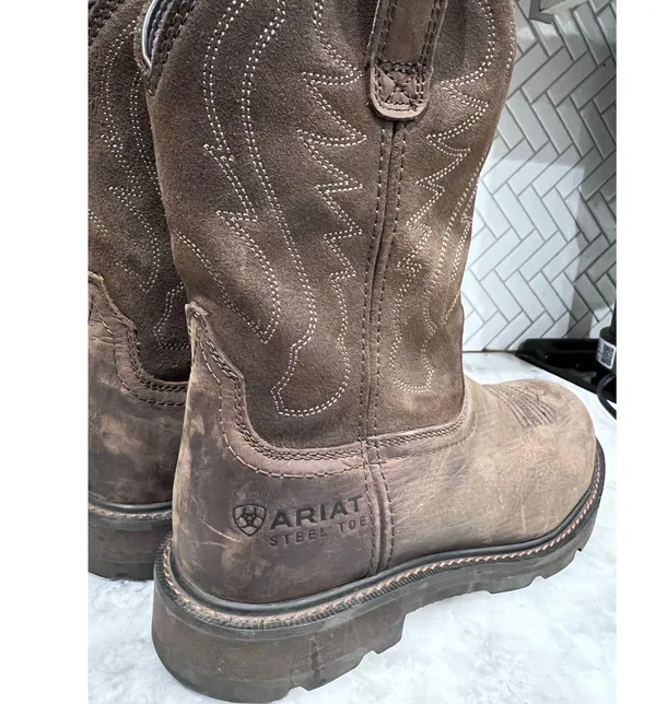 Ariat Groundbreaker Work Boots Men’s 8.5D Brown Steel Toe Pull-On Leather ASTM - Image 12