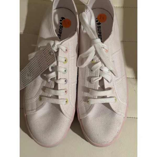 Superga 2790 Candy White Canvas Pastel Rainbow Platform Sneakers Womens 8.5 - Image 7