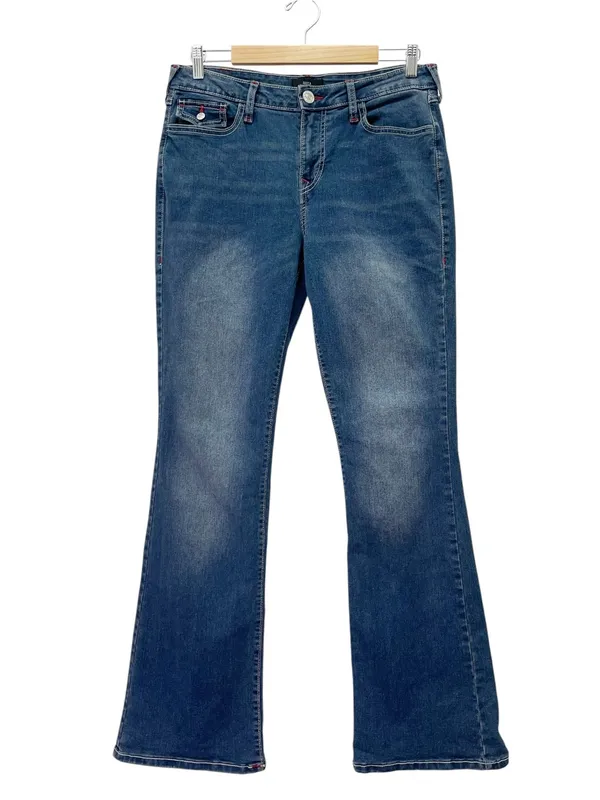 True Religion Becca Jeans Sz 31 Mid Rise Bootcut Flap Pocket Dark Wash Stretch - Image 2