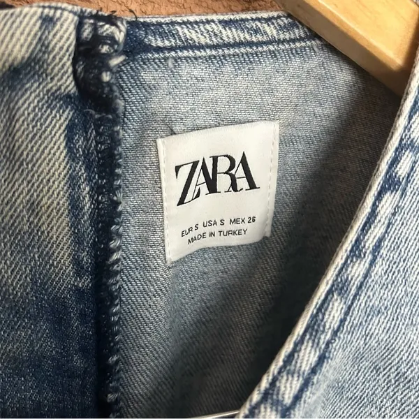 Zara Long Sleeve Washed Denim Mini Dress Women’s Size Small - Image 2