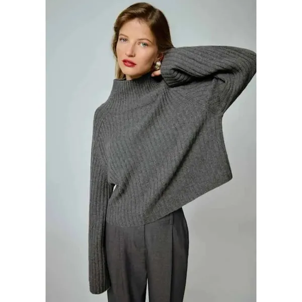 REFORMATION Brooke Cashmere Cropped Turtleneck Sweater in Gray Size XS - Image 2