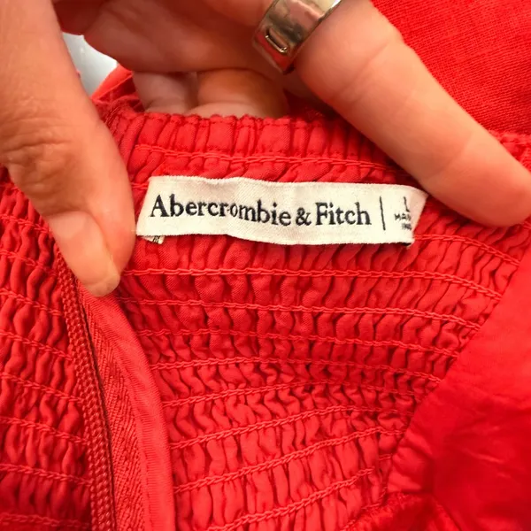 Abercrombie Fitch Red Linen Mini Dress Tiered Pleated Bodice Size Large - Image 9