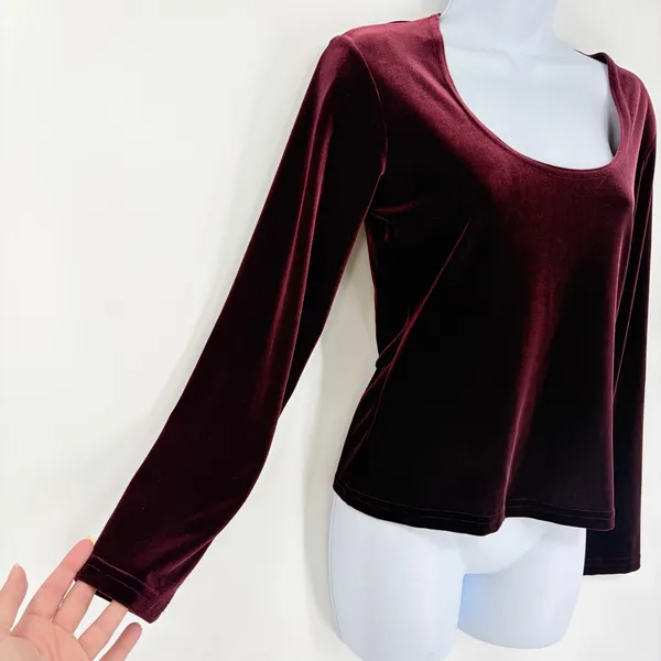 Vtg Gantos 90s Velvet Burgundy Long Sleeve Top Sz S Y2K Dark Romantic Holiday - Image 4