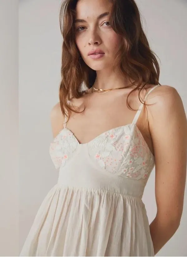 NWOT FREE PEOPLE INTIMATELY Bed of Roses Babydoll Slip In Ivory Combo - Image 3