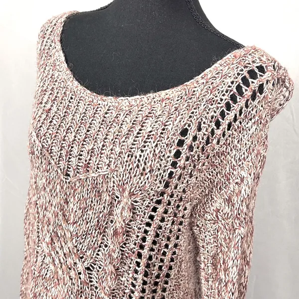 Free People Open Cable Knit Sweater Womens Small Pullover Cotton Linen Boho Pink - Image 9