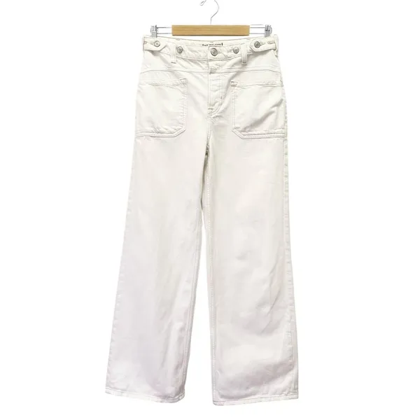 Free People Palmer Cuffed Wide Leg Tab Waist Jeans Size 27 Eggshell White Wash - Image 2