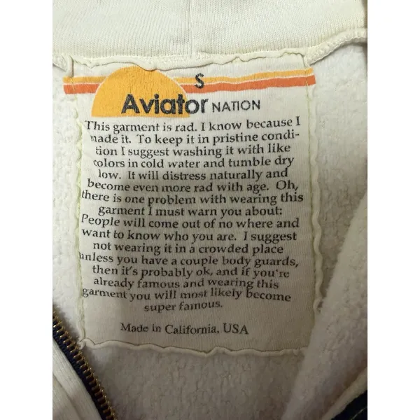 Aviator Nation Bolt Heart Zip Hoodie Vintage White Size‎ Small - Image 11