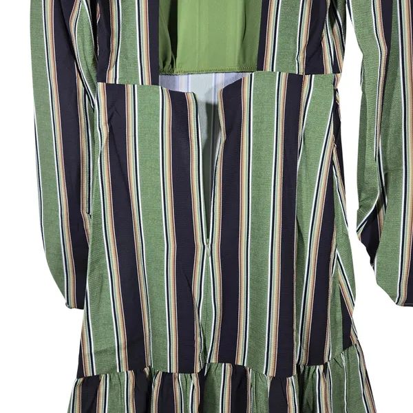 Area Stars Stripe Long Tiered Dress Green Black XS ASDJ23308GS Open‎ Back Maxi - Image 4