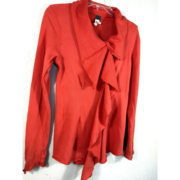 Free People We The Free Ebb & Flow Asymmetrical Zip Ruffle Sweater Size M Y2K - Image 3