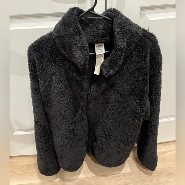 NWT PINK Victoria’s Secret Cozy Black Sherpa Full Zip Fleece Jacket Black XL - Image 4