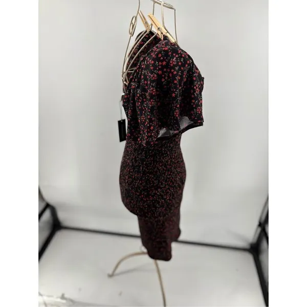 Waverleigh Black Red Floral Smocked Short Sleeve Dress Size Large NWT - Image 8