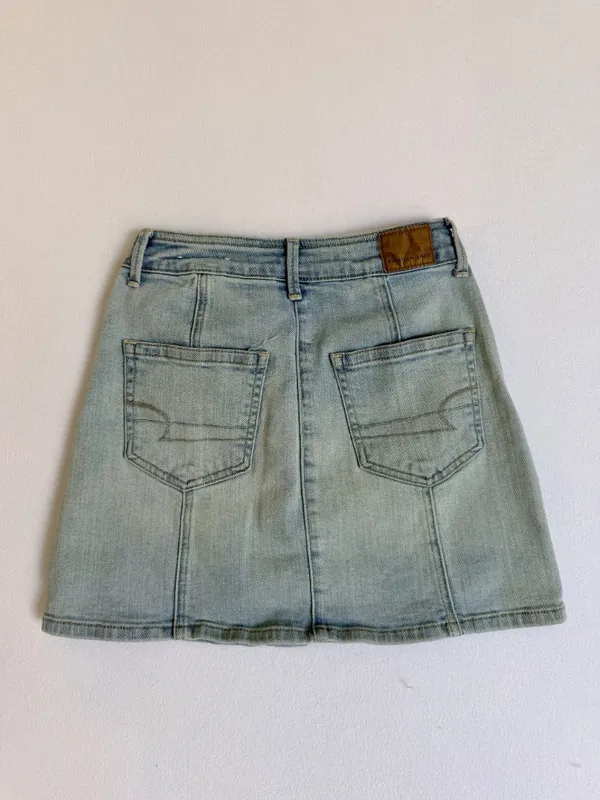 American Eagle Womens Size 00 High Rise A-Line Denim Mini Skirt‎ Button Front - Image 14