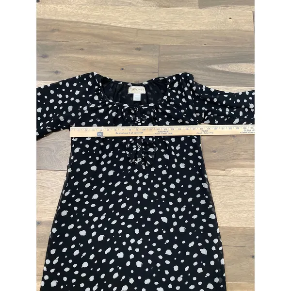 Francesca’s Collection Black White Polka Dot Chiffon Blouson Dress Sz L Ruffle - Image 9