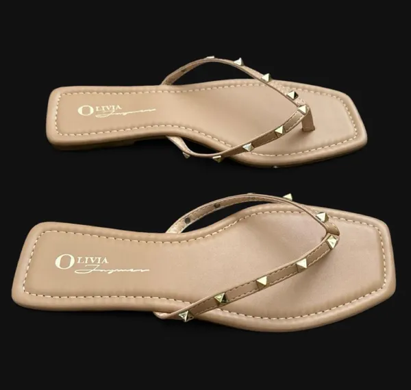 Olivia Ferguson Tan Gold Studded Sandals - Image 11
